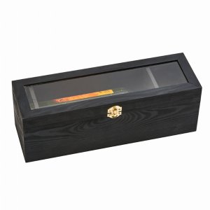 Creative 60935 Black Wood Hinged Cover Wine Box 13.75h