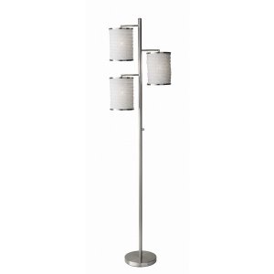 Homeroots.co 372688 Three Light Floor Lamp Brushed Steel With White Fa