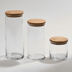 Creative 15470 Small Glass Jar With Wood Cover 4.25 X 4 D