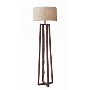 Homeroots.co 372469 Floor Lamp Walnut Wood Finish Linen Fabric Shade