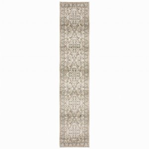 Homeroots.co 383657 12' Beige And Ivory Medallion Indoor Runner Rug