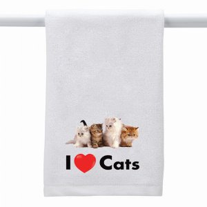 Creative 101750 White Towel I Love (heart) Cats