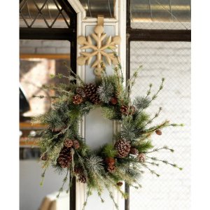 Melrose 60364DS Iced Pine Wreath With Cones 28d Plasticnatural