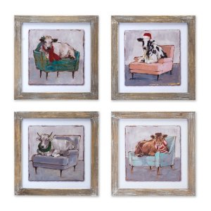 Melrose 80227DS Cow And Chair Print (set Of 4) 9.5sq Mdfwood