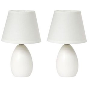 All LT2009-OFF-2PK Simple Designs Mini Egg Oval Ceramic Table Lamp 2 P