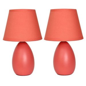 All LT2009-ORG-2PK Simple Designs Mini Egg Oval Ceramic Table Lamp 2 P