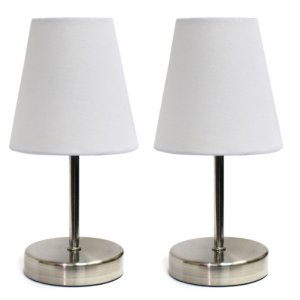 All LT2013-WHT-2PK Simple Designs Sand Nickel Mini Basic Table Lamp Wi