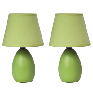 All LT2009-GRN-2PK Simple Designs Mini Egg Oval Ceramic Table Lamp 2 P