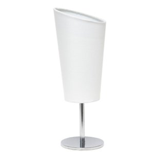 All LT2061-WHT Simple Designs Mini Chrome Table Lamp With Angled Fabri