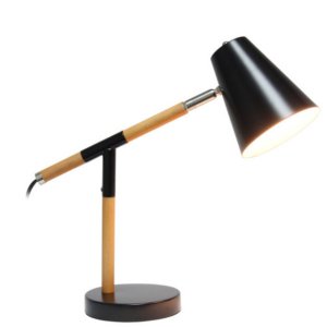 All LD1059-BLK Simple Designs Black Matte And Wooden Pivot Desk Lamp