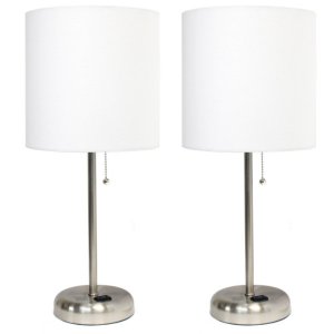 All LC2001-WHT-2PK Limelights Brushed Steel Stick Lamp With Charging O