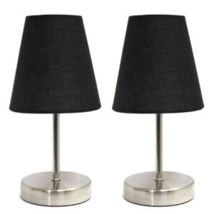 All LT2013-BLK-2PK Simple Designs Sand Nickel Mini Basic Table Lamp Wi