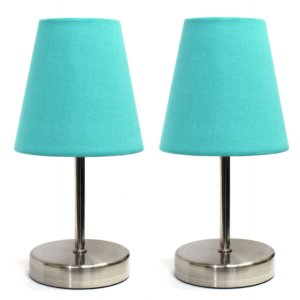 All LT2013-BLU-2PK Simple Designs Sand Nickel Mini Basic Table Lamp Wi