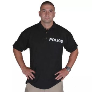 Fox 65-08 4XL Pique Polo Shirt Police , Black 2 Imprints 4xl