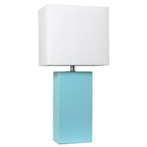 All LT1025-AQU Elegant Designs Modern Leather Table Lamp With White Fa