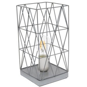 All LT1073-WHT Simple Designs Gray Geometric Square Metal Table Lamp