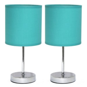 All LT2007-BLU-2PK Simple Designs Chrome Mini Basic Table Lamp With Fa