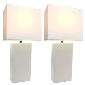 All LC2000-WHT-2PK Elegant Designs 2 Pack Modern Leather Table Lamps W