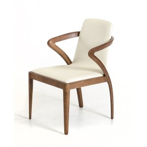 Homeroots.co 282996 32 Walnut Wood And Cream Leatherette Dining Chair