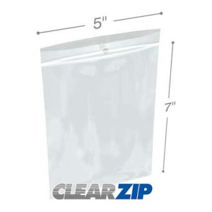 International CZH20507 Clearzip Lock Top Hang Hole Bags  5 X 7 2 Mil