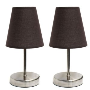 All LT2013-BWN-2PK Simple Designs Sand Nickel Mini Basic Table Lamp Wi