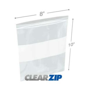 International CZW40810 White Block Clearzip Lock Top Bags  4 Mil 8 X 1