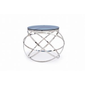 Homeroots.co 284320 14 Smoked Glass And Stainless Steel End Table