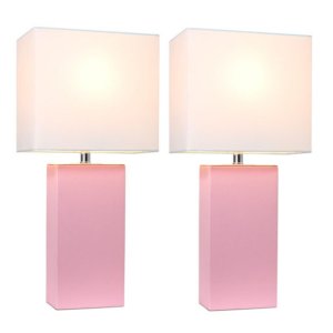 All LC2000-PNK-2PK Elegant Designs 2 Pack Modern Leather Table Lamps W