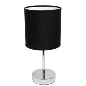 All LT2007-BLK Simple Designs Chrome Mini Basic Table Lamp With Fabric