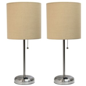 All LC2001-TAN-2PK Limelights Brushed Steel Stick Lamp With Charging O