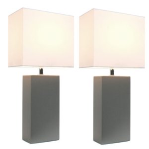 All LC2000-GRY-2PK Elegant Designs 2 Pack Modern Leather Table Lamps W