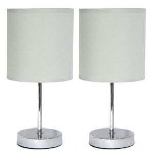 All LT2007-SLT-2PK Simple Designs Chrome Mini Basic Table Lamp With Fa