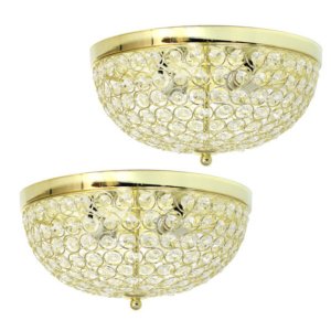 All FM1000-GLD-2PK Elegant Designs 2 Light Elipse Crystal Flush Mount 