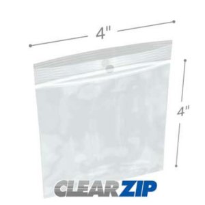 International CZH20404 Clearzip Lock Top Hang Hole Bags  4 X 4 2 Mil