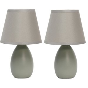 All LT2009-GRY-2PK Simple Designs Mini Egg Oval Ceramic Table Lamp 2 P