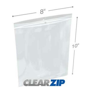 International CZH20810 Clearzip Lock Top Hang Hole Bags  8 X 10 2 Mil