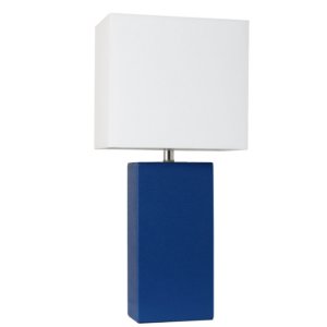 All LT1025-BLU Elegant Designs Modern Leather Table Lamp With White Fa