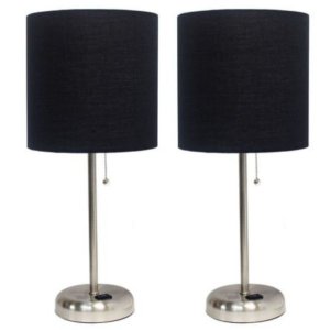 All LC2001-BLK-2PK Limelights Brushed Steel Stick Lamp With Charging O