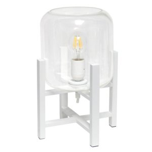 All LT1068-WHT Simple Designs White Wood Mounted Table Lamp With Clear