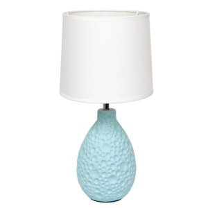 All LT2003-BLU Simple Designs Textured  Stucco Ceramic Oval Table Lamp