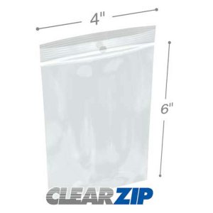 International CZH40406 Clearzip Lock Top Hang Hole Bags  4 X 6 4 Mil