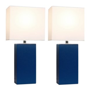 All LC2000-BLU-2PK Elegant Designs 2 Pack Modern Leather Table Lamps W