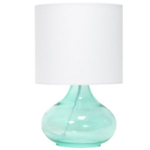 All LT2063-AOW Simple Designs Glass Raindrop Table Lamp With Fabric Sh