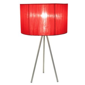 All LT2006-RED Simple Designs Brushed Nickel Tripod Table Lamp With Pl