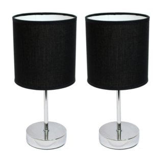 All LT2007-BLK-2PK Simple Designs Chrome Mini Basic Table Lamp With Fa