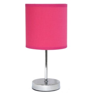 All LT2007-HPK Simple Designs Chrome Mini Basic Table Lamp With Fabric