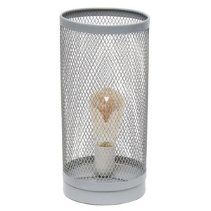 All LT1075-WHT Simple Designs Gray Mesh Cylindrical Steel Table Lamp