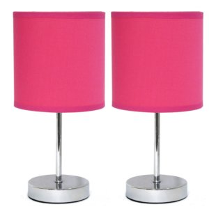 All LT2007-HPK-2PK Simple Designs Chrome Mini Basic Table Lamp With Fa