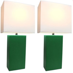 All LC2000-GRN-2PK Elegant Designs 2 Pack Modern Leather Table Lamps W