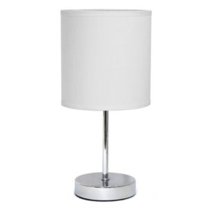 All LT2007-WHT Simple Designs Chrome Mini Basic Table Lamp With Fabric